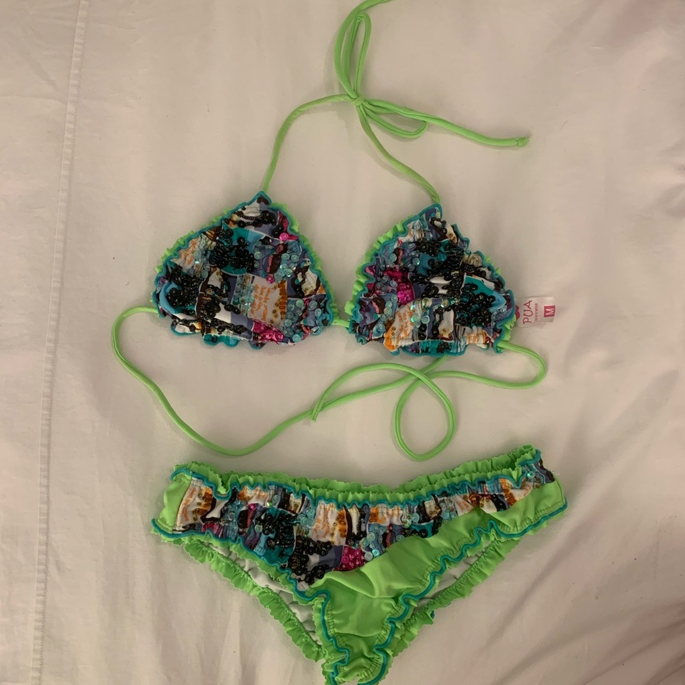 PUA Beaded Bikini in Neon Green